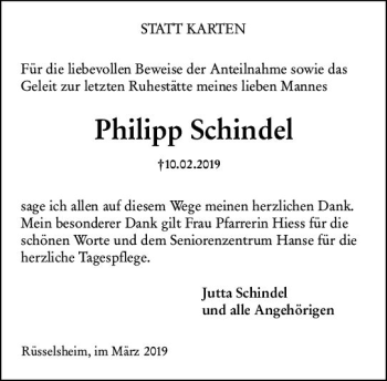 Traueranzeige von Philipp Schindel von vrm-trauer