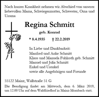 Traueranzeige von Regina Schmitt von vrm-trauer