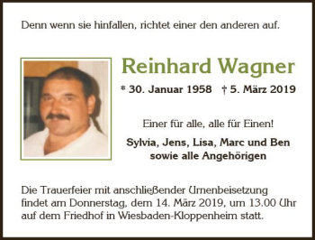 Traueranzeige von Reinhard Wagner von vrm-trauer