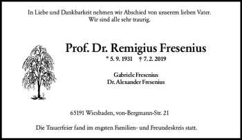 Traueranzeige von Remigius Fresenius von vrm-trauer