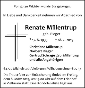Traueranzeige von Renate Millentrup von vrm-trauer