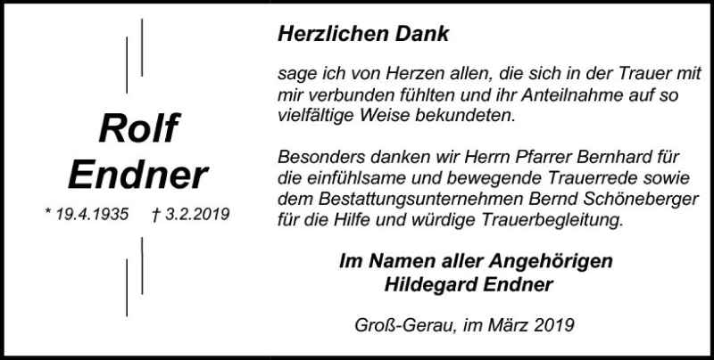  Traueranzeige für Rolf Endner vom 09.03.2019 aus vrm-trauer