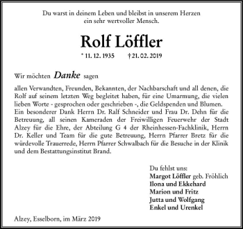 Traueranzeige von Rolf Löffler von vrm-trauer