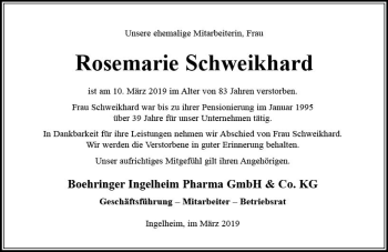 Traueranzeige von Rosemarie Schweikhard von vrm-trauer