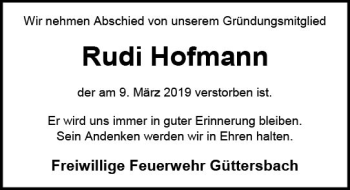Traueranzeige von Rudi Hofmann von vrm-trauer