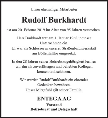 Traueranzeige von Rudolf Burkhardt von vrm-trauer