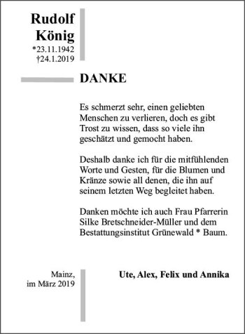 Traueranzeige von Rudolf König von vrm-trauer