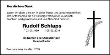 Traueranzeige von Rudolf Schlaps von vrm-trauer