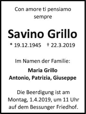 Traueranzeige von Savino Grillo von vrm-trauer