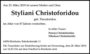 Traueranzeige von Styliani Christoforidou von vrm-trauer
