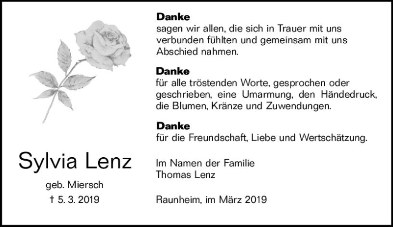  Traueranzeige für Sylvia Lenz vom 23.03.2019 aus vrm-trauer