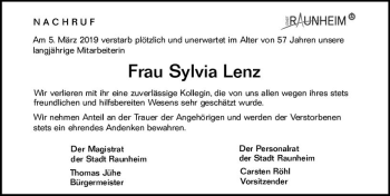 Traueranzeige von Sylvia Lenz von vrm-trauer