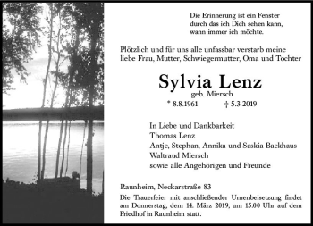 Traueranzeige von Sylvia Lenz von vrm-trauer