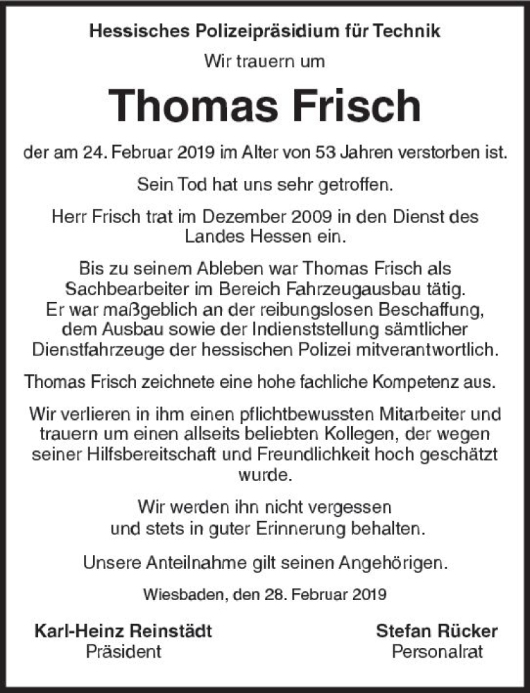  Traueranzeige für Thomas Frisch vom 02.03.2019 aus vrm-trauer