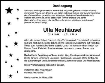 Traueranzeige von Ulla Neuhäusel von vrm-trauer