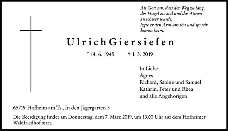 Traueranzeige für Ulrich Giersiefen vom 05.03.2019 aus vrm-trauer