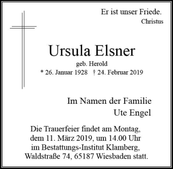 Traueranzeige von Ursula Elsner von vrm-trauer