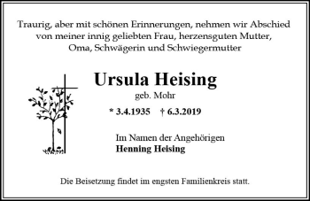 Traueranzeige von Ursula Heising von vrm-trauer