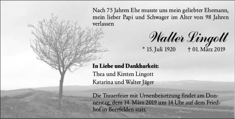  Traueranzeige für Waller Lingott vom 09.03.2019 aus vrm-trauer