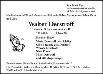 Traueranzeige von Walter Derstroff von vrm-trauer