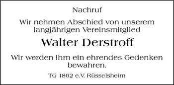 Traueranzeige von Walter Derstroff von vrm-trauer
