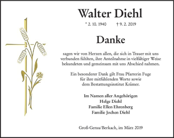 Traueranzeige von Walter Diehl von vrm-trauer