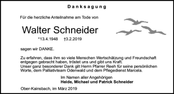 Traueranzeige von Walter Schneider von vrm-trauer