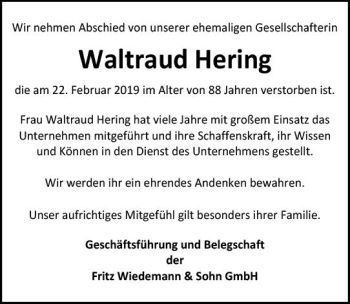 Traueranzeige von Waltraud Hering von vrm-trauer