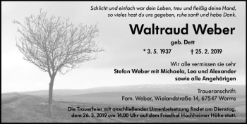 Traueranzeige von Waltraud Weber von vrm-trauer