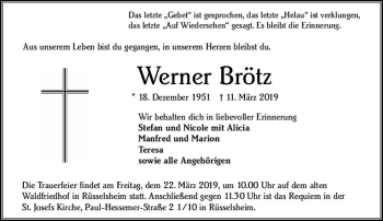 Traueranzeige von Werner Brötz von vrm-trauer