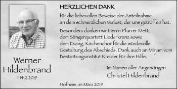 Traueranzeige von Werner Hildenbrand von vrm-trauer