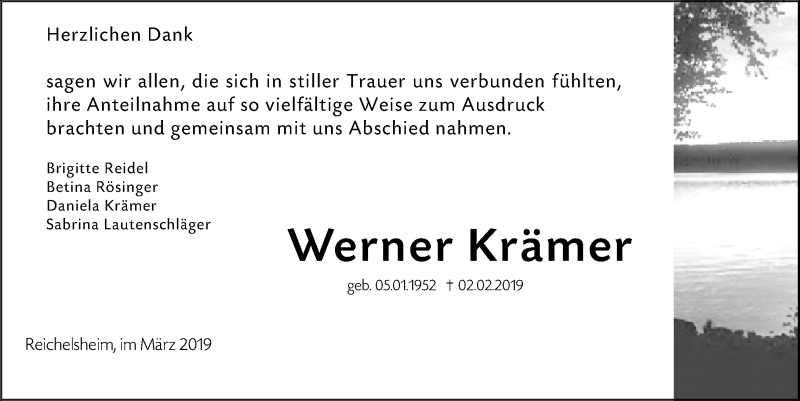  Traueranzeige für Werner Krämer vom 14.03.2019 aus vrm-trauer