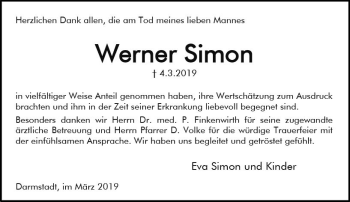 Traueranzeige von Werner Simon von vrm-trauer