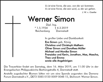 Traueranzeige von Werner Simon von vrm-trauer