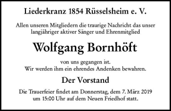 Traueranzeige von Wolfgang Bornhöft von vrm-trauer