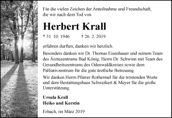 Traueranzeige von Herbert Krall von VRM-TRAUER