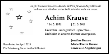 Traueranzeige von Achim Krause von vrm-trauer