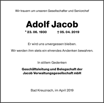 Traueranzeige von Adolf Jacob von vrm-trauer