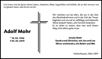 Traueranzeige von Adolf Mohr von vrm-trauer