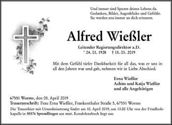 Traueranzeige von Alfred Wießler von vrm-trauer