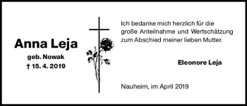 Traueranzeige von Anna Leja von vrm-trauer