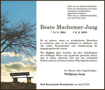 Traueranzeige von Beate Machemer-Jung von vrm-trauer