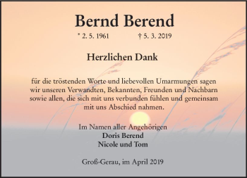 Traueranzeige von Bernd Berend von vrm-trauer
