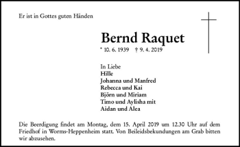 Traueranzeige von Bernd Raquet von vrm-trauer