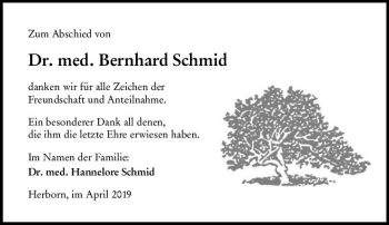 Traueranzeige von Bernhard Schmid von  Dill Block ()