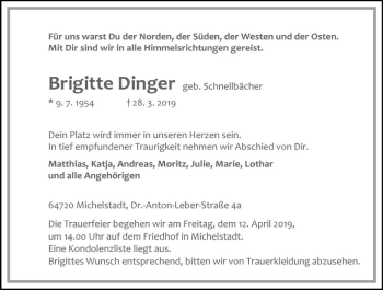 Traueranzeige von Brigitte Dinger von vrm-trauer