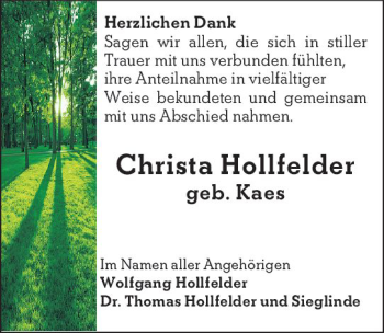 Traueranzeige von Christa Hollfelder von vrm-trauer