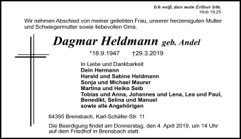 Traueranzeige von Dagmar Heldmann von vrm-trauer