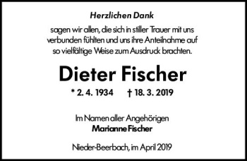Traueranzeige von Dieter Fischer von vrm-trauer