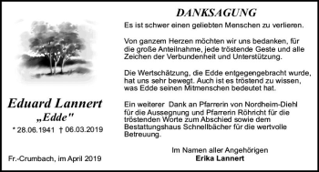 Traueranzeige von Eduard Lannert von vrm-trauer